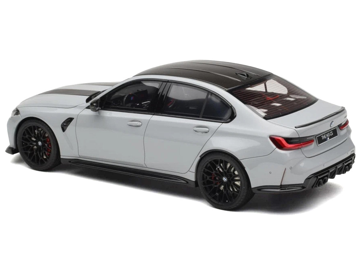 2024 BMW M3 CS M Brooklyn Gray Metallic with Black Top and Hood Stripes 1/18 Model Car by GT Spirit-1