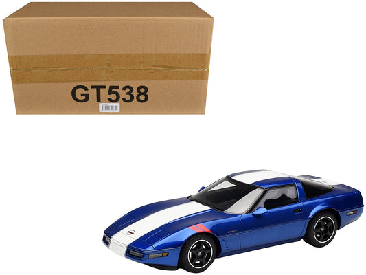 1996 Chevrolet Corvette C4 Grand Sport Blue Metallic with White Stripe 1/18 Model Car by GT Spirit GT Spirit