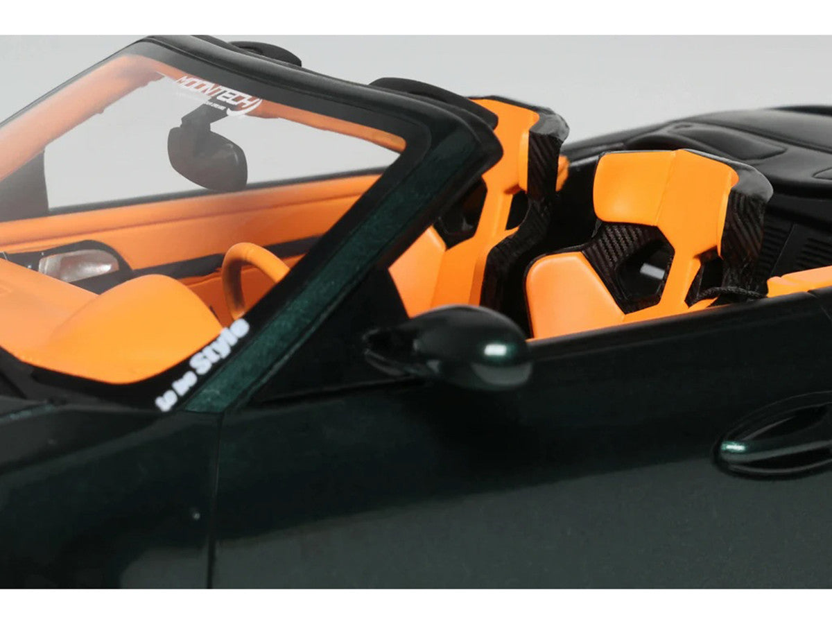 2024 Porsche 911 (997) Old & New Tokyo Auto Salon Cabriolet Dark Green Metallic with Orange Interior 1/18 Model Car by GT Spirit GT Spirit