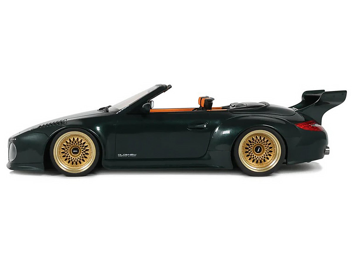 2024 Porsche 911 (997) Old & New Tokyo Auto Salon Cabriolet Dark Green Metallic with Orange Interior 1/18 Model Car by GT Spirit GT Spirit