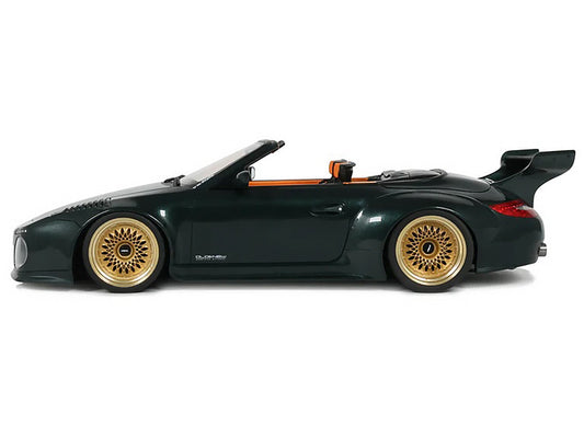 2024 Porsche 911 (997) Old & New Tokyo Auto Salon Cabriolet Dark Green Metallic with Orange Interior 1/18 Model Car by GT Spirit GT Spirit