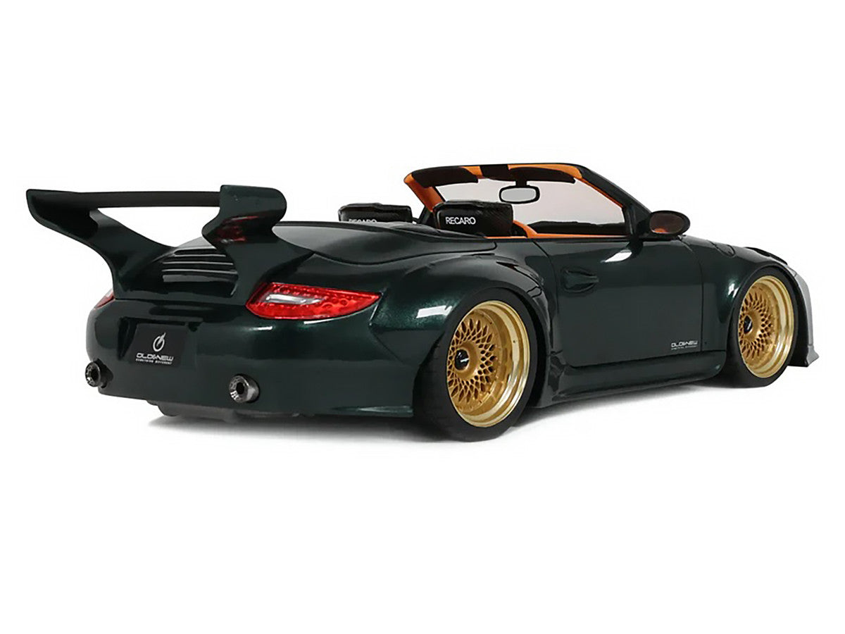 2024 Porsche 911 (997) Old & New Tokyo Auto Salon Cabriolet Dark Green Metallic with Orange Interior 1/18 Model Car by GT Spirit GT Spirit
