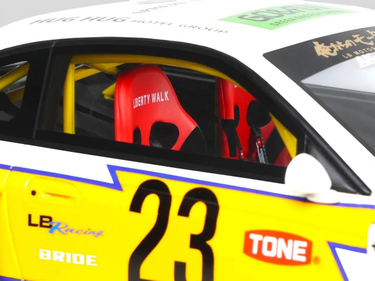 2021 Nissan Silvia (S15) LB-Super Silhouette RHD (Right Hand Drive) #23 White with Yellow Stripes 1/18 Model Car by GT Spirit GT Spirit