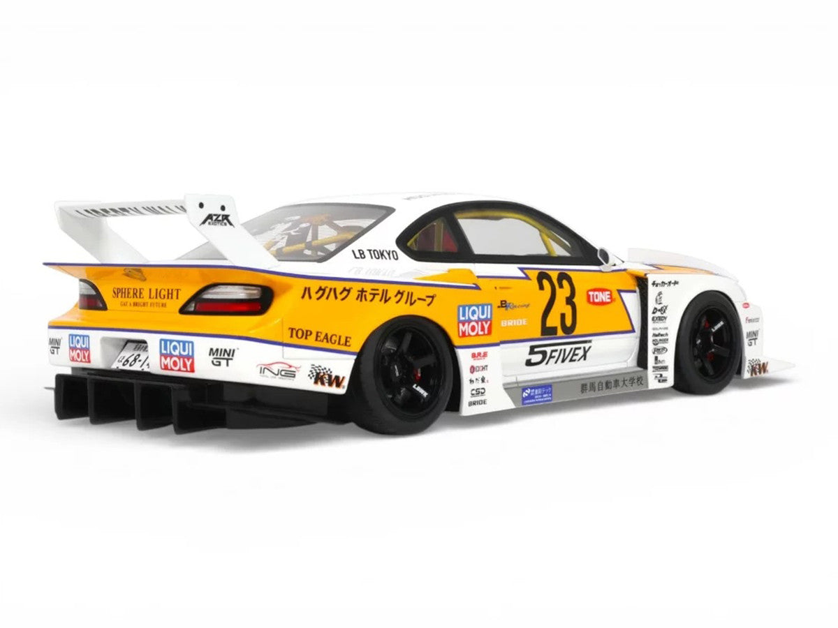 2021 Nissan Silvia (S15) LB-Super Silhouette RHD (Right Hand Drive) #23 White with Yellow Stripes 1/18 Model Car by GT Spirit GT Spirit