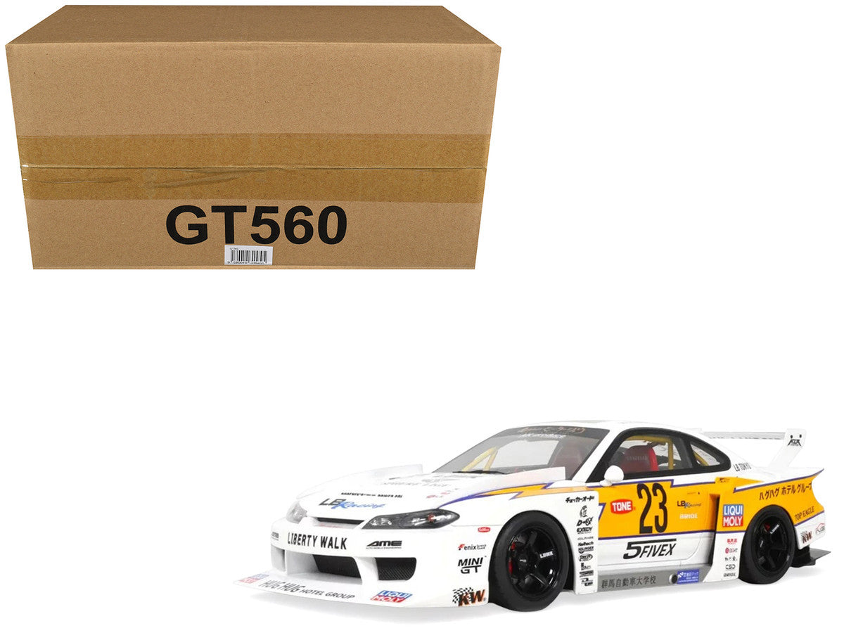2021 Nissan Silvia (S15) LB-Super Silhouette RHD (Right Hand Drive) #23 White with Yellow Stripes 1/18 Model Car by GT Spirit GT Spirit