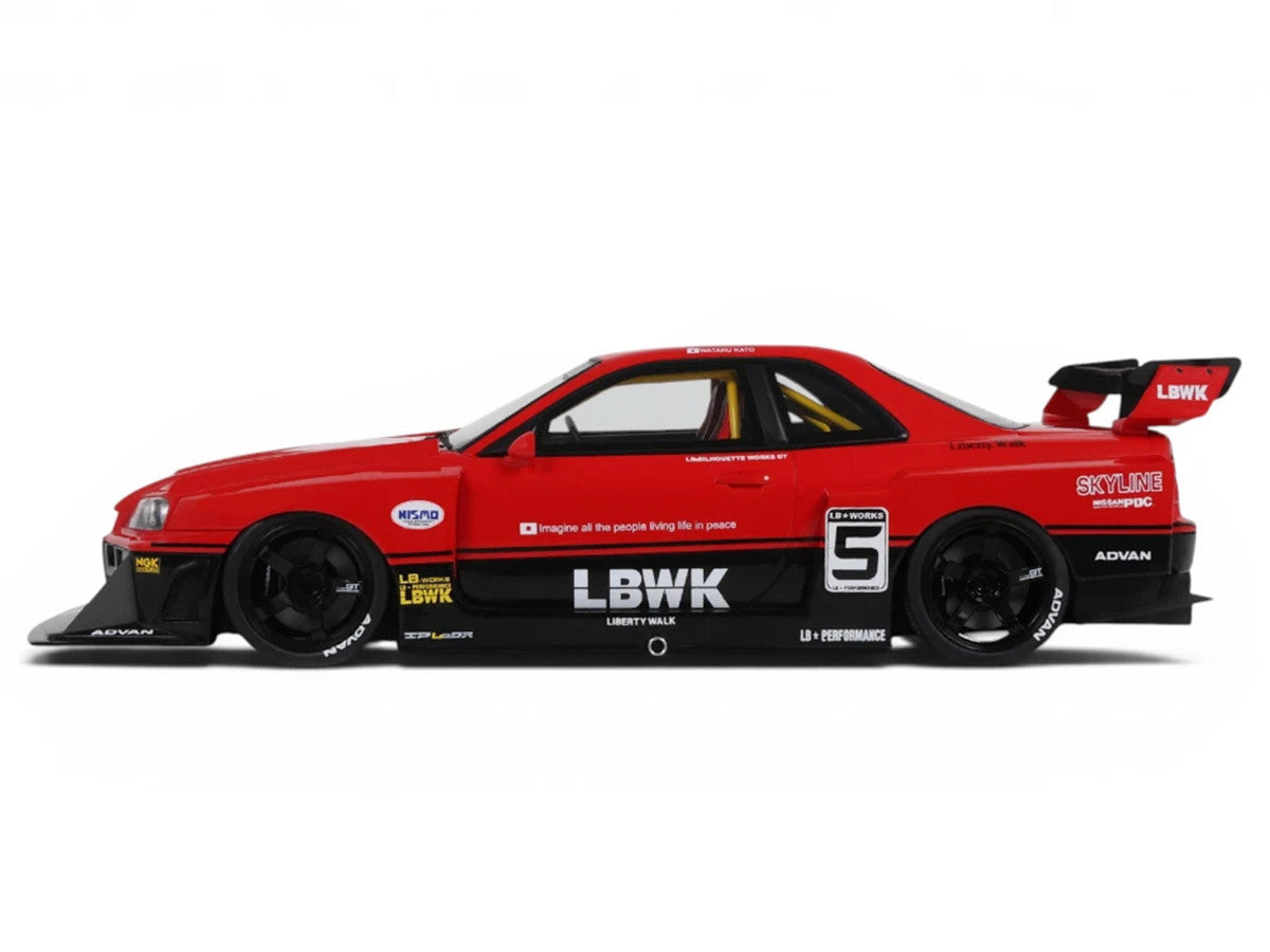 2020 Nissan Skyline GT-R (R34) LB-Super Silhouette RHD (Right Hand Drive) #5 Red and Black 1/18 Model Car by GT Spirit GT Spirit
