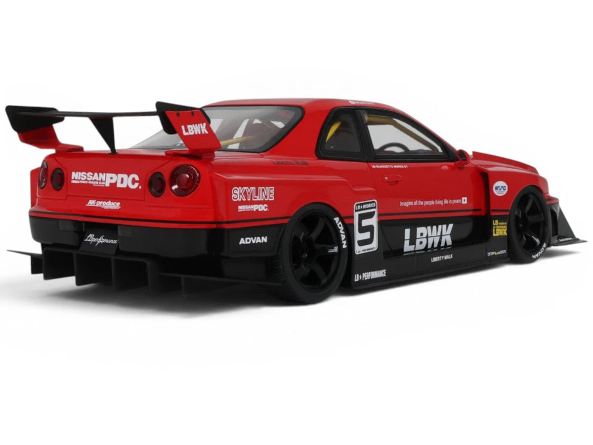2020 Nissan Skyline GT-R (R34) LB-Super Silhouette RHD (Right Hand Drive) #5 Red and Black 1/18 Model Car by GT Spirit GT Spirit