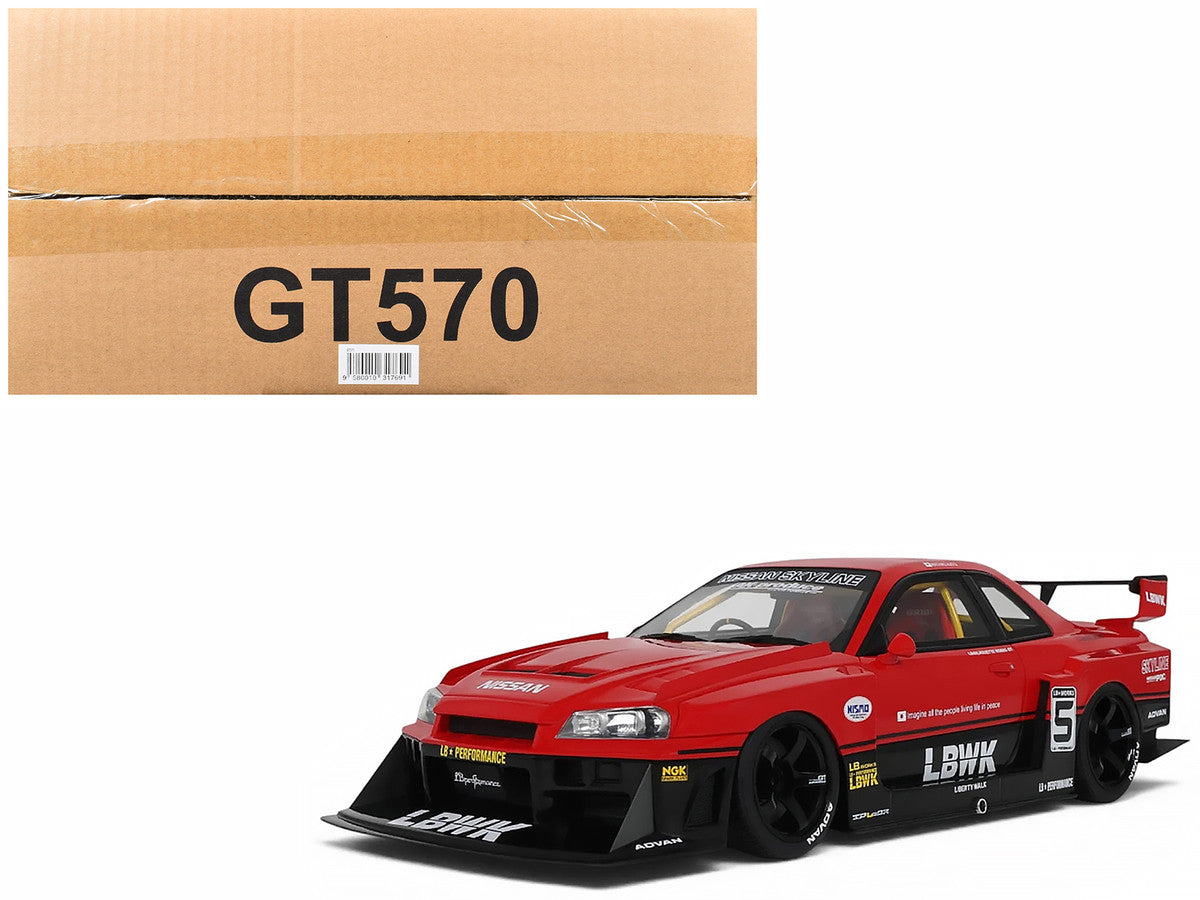 2020 Nissan Skyline GT-R (R34) LB-Super Silhouette RHD (Right Hand Drive) #5 Red and Black 1/18 Model Car by GT Spirit GT Spirit