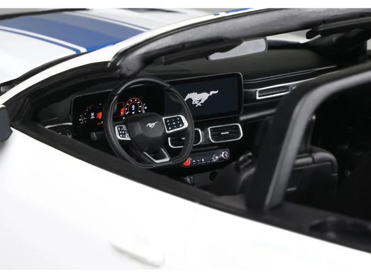 2025 Shelby Mustang Supersnake Convertible White with Blue Stripes 1/18 Model Car by GT Spirit GT Spirit