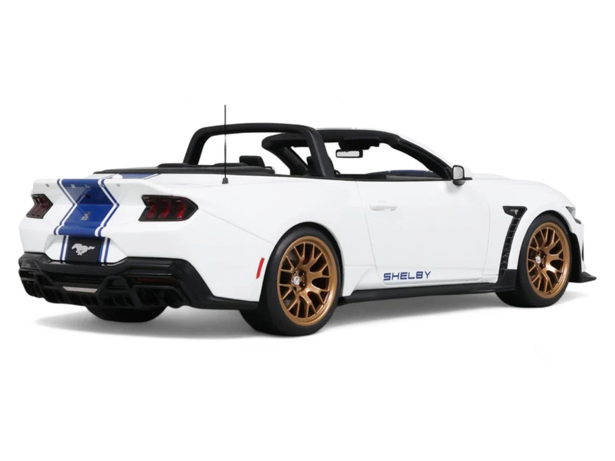 2025 Shelby Mustang Supersnake Convertible White with Blue Stripes 1/18 Model Car by GT Spirit GT Spirit