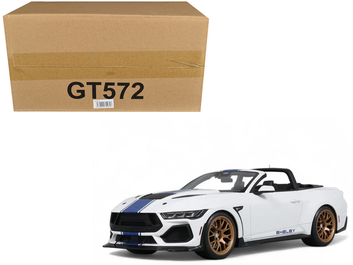 2025 Shelby Mustang Supersnake Convertible White with Blue Stripes 1/18 Model Car by GT Spirit GT Spirit