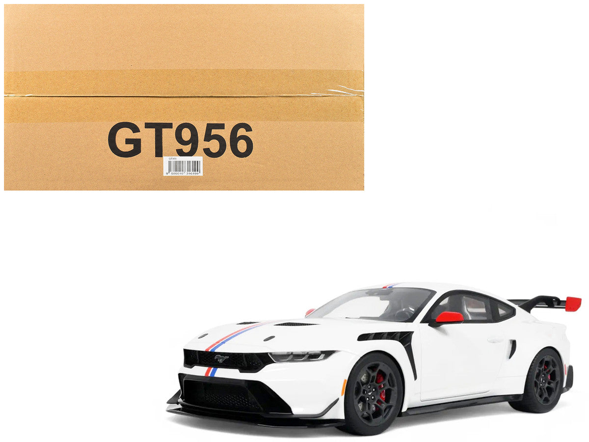 2025 Ford Mustang GTD "Spirit of America" Performance White with Blue and Red Stripes 1/18 Model Car by GT Spirit-0