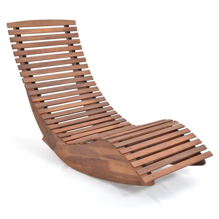 Premium Acacia Wood Rocking Chair Widened High Back Slatted Seat FastFurnishings