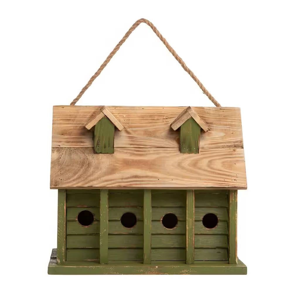 Green Wood Garden Bird House with 1 Compartment and 4 Holes FastFurnishings