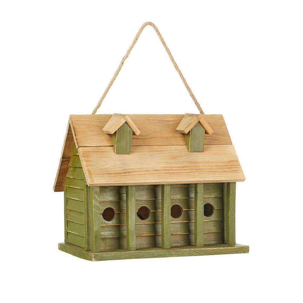 Green Wood Garden Bird House with 1 Compartment and 4 Holes FastFurnishings