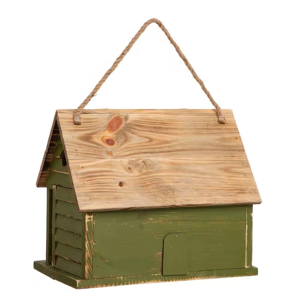 Green Wood Garden Bird House with 1 Compartment and 4 Holes FastFurnishings