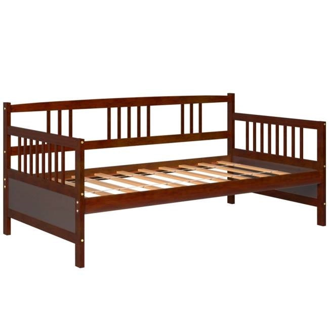 Twin size 2-in-1 Wood Daybed Frame Sofa Bed in Brown Cherry Finish FastFurnishings
