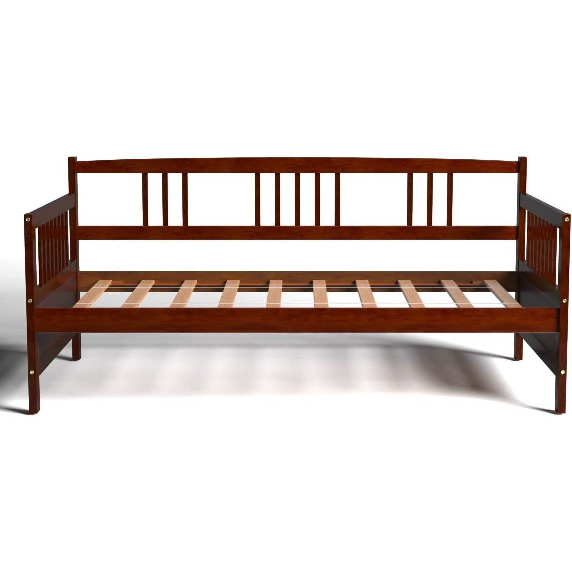 Twin size 2-in-1 Wood Daybed Frame Sofa Bed in Brown Cherry Finish FastFurnishings
