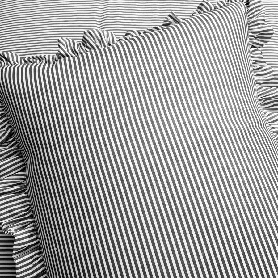 Full/Queen Grey White Stripe Ruffle Reversible 3 Piece Comforter Set FastFurnishings
