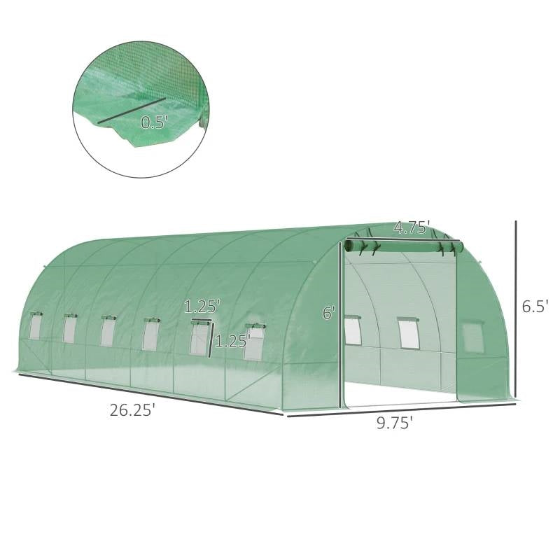 26.2 ft x 9.7 ft Outdoor Walk-in Greenhouse with Green PE Cover and Steel Frame FastFurnishings