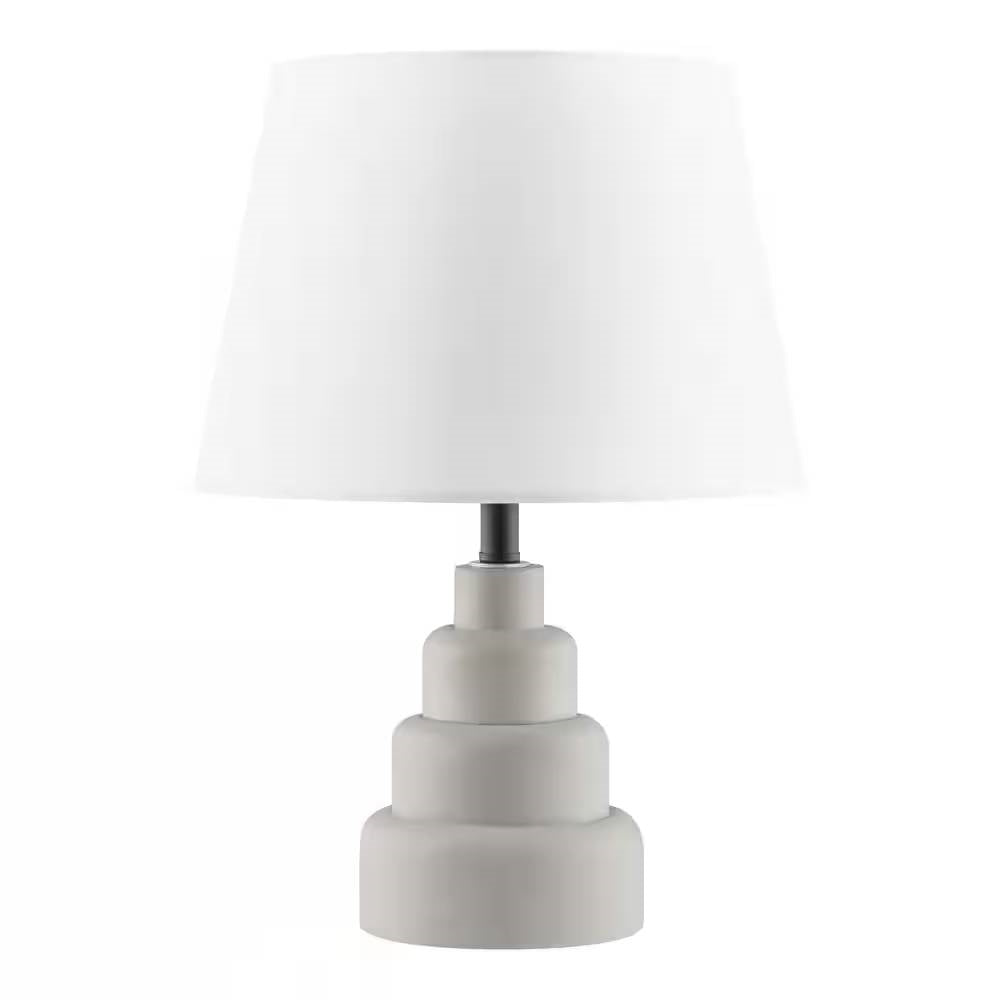 Small Grey Desk Light Table Lamp with White Fabric Shade for Bedside Nightstand FastFurnishings