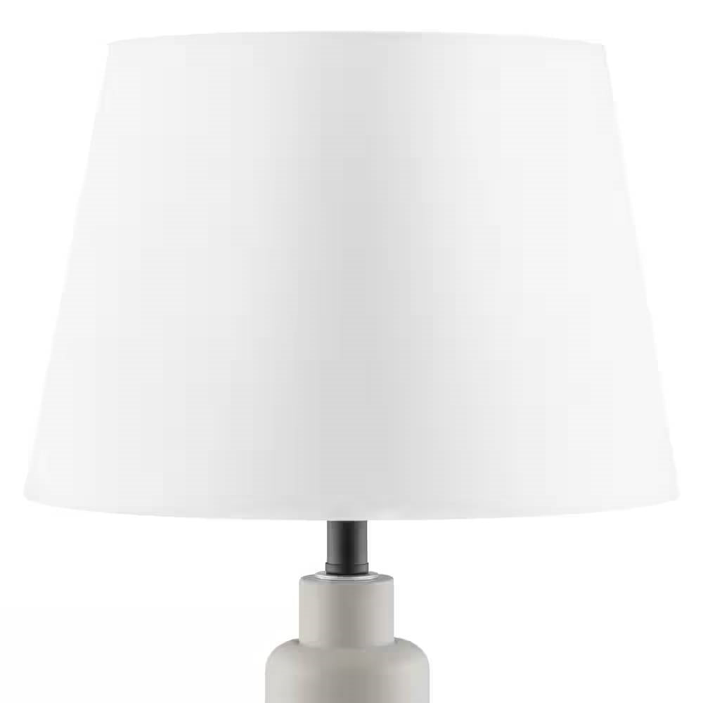 Small Grey Desk Light Table Lamp with White Fabric Shade for Bedside Nightstand FastFurnishings