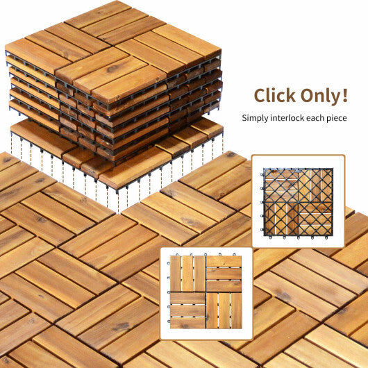 27 Pieces 12 x 12 Inch Acacia Wood Interlocking Patio Deck Tile W2B