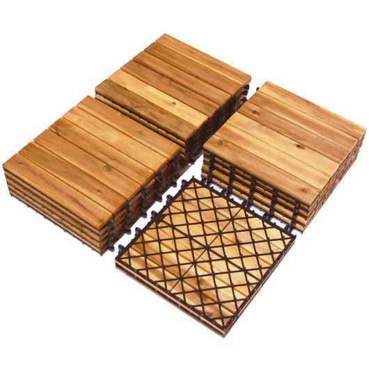 27 Pieces Acacia Wood Interlocking Patio Deck Tile W2B