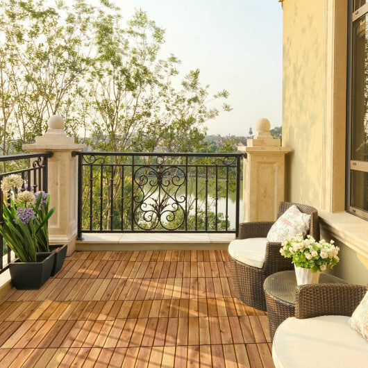 27 Pieces Acacia Wood Interlocking Patio Deck Tile - Color: Natural W2B