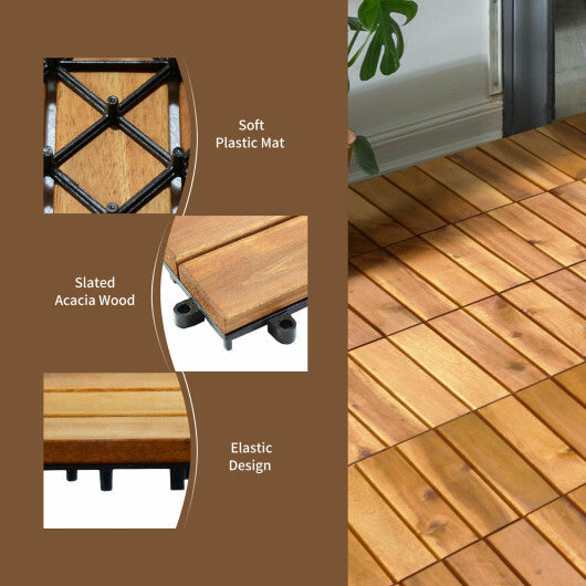 27 Pieces Acacia Wood Interlocking Patio Deck Tile - Color: Natural W2B