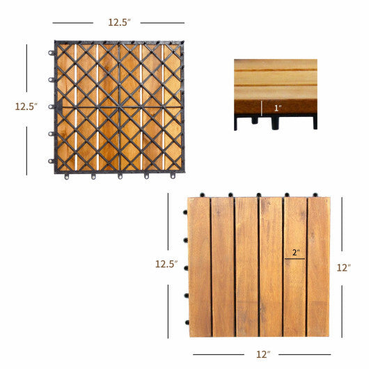 27 Pieces Acacia Wood Interlocking Patio Deck Tile - Color: Natural W2B