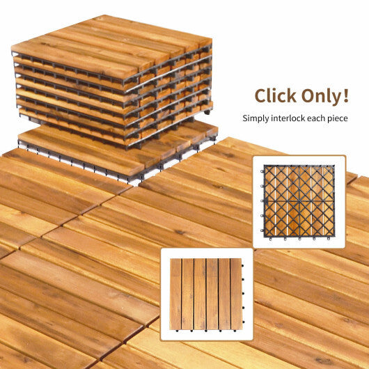 27 Pieces Acacia Wood Interlocking Patio Deck Tile - Color: Natural W2B