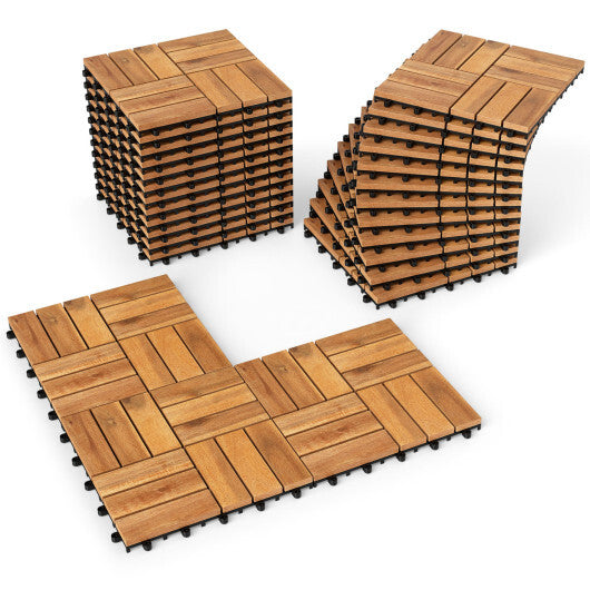 12 x 12 Inch 27 Piece Acacia Wood Interlocking Deck Tiles with Waterproof Design-Natural W2B