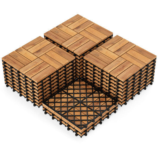12 x 12 Inch 27 Piece Acacia Wood Interlocking Deck Tiles with Waterproof Design-Natural W2B