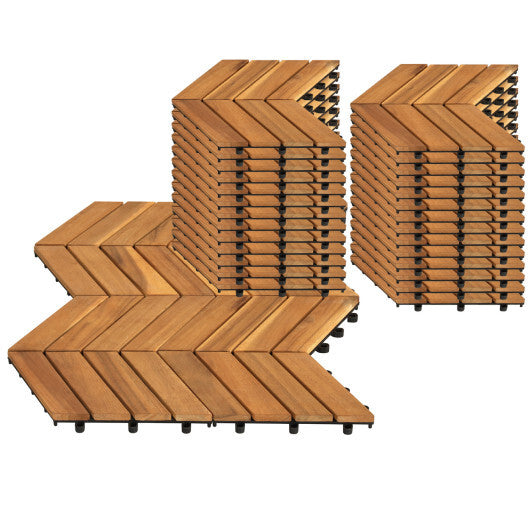 12 x 12 Inch 30 Pieces Acacia Wood Interlocking Deck Tiles- Natural W2B
