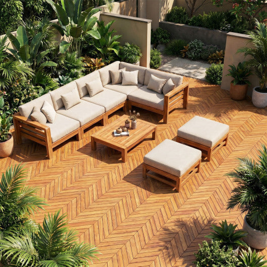 12 x 12 Inch 30 Pieces Acacia Wood Interlocking Deck Tiles- Natural W2B