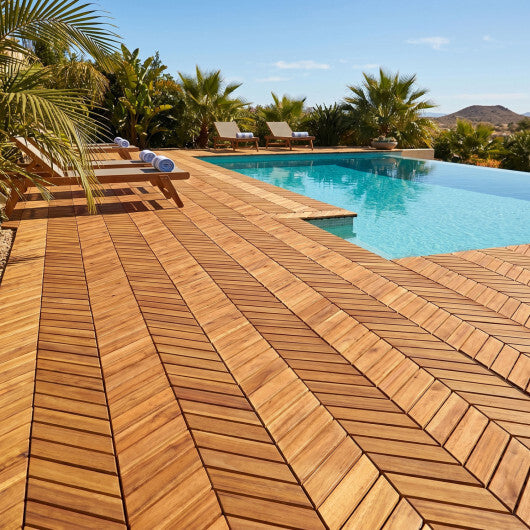12 x 12 Inch 30 Pieces Acacia Wood Interlocking Deck Tiles- Natural W2B