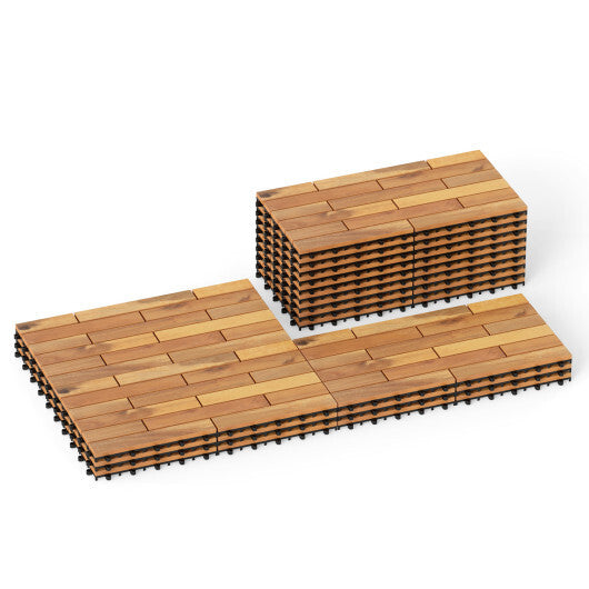 24 x 12 Inch 12 Pieces Acacia Wood Interlocking Deck Tiles with Waterproof Design-Natural W2B