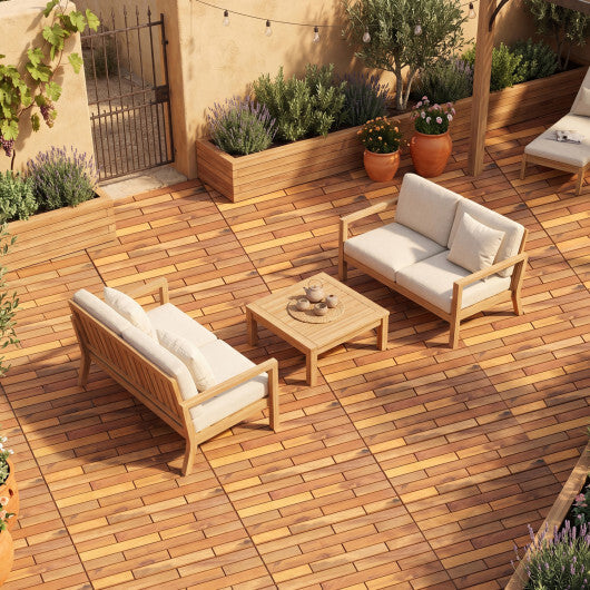 24 x 12 Inch 12 Pieces Acacia Wood Interlocking Deck Tiles with Waterproof Design-Natural W2B