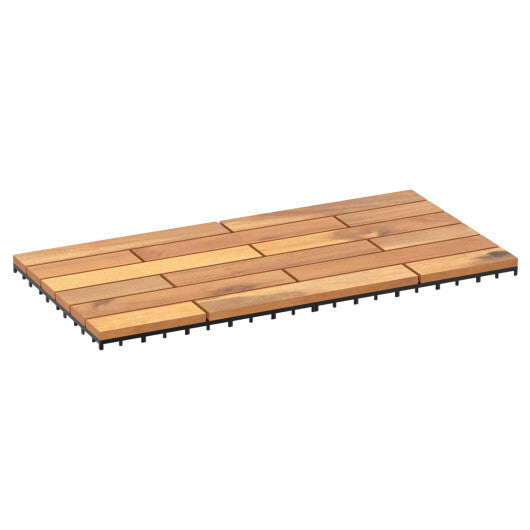 24 x 12 Inch 12 Pieces Acacia Wood Interlocking Deck Tiles with Waterproof Design-Natural W2B