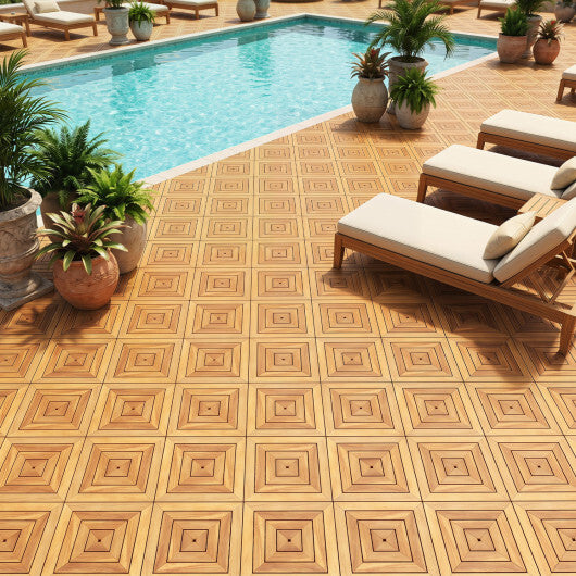 12 x 12 Inch 24 Pieces Acacia Wood Interlocking Deck Tiles with Waterproof Design-Natural W2B