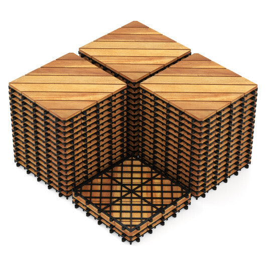 12 x 12 Inch 24 Pieces Acacia Wood Interlocking Deck Tiles with Waterproof Design-Natural W2B