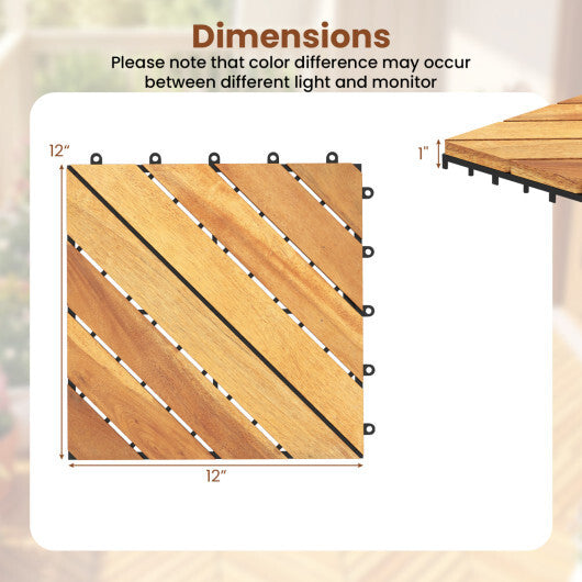 12 x 12 Inch 24 Pieces Acacia Wood Interlocking Deck Tiles with Waterproof Design-Natural W2B