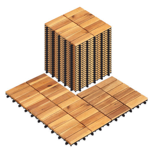12 x 12 Inch 27 Pieces Acacia Wood Interlocking Deck Tiles-Natural W2B
