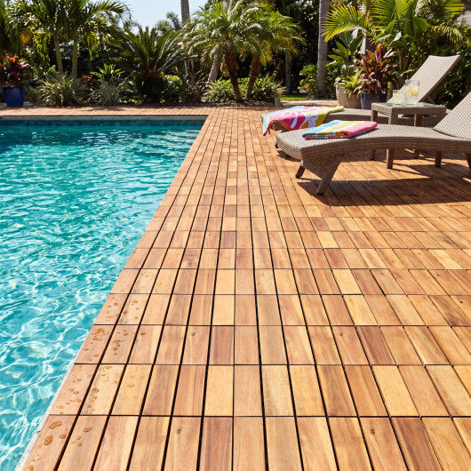 12 x 12 Inch 27 Pieces Acacia Wood Interlocking Deck Tiles-Natural W2B