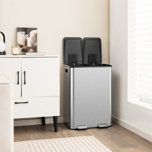 2 x 8 Gal Dual Compartment Trash Can-White W2B
