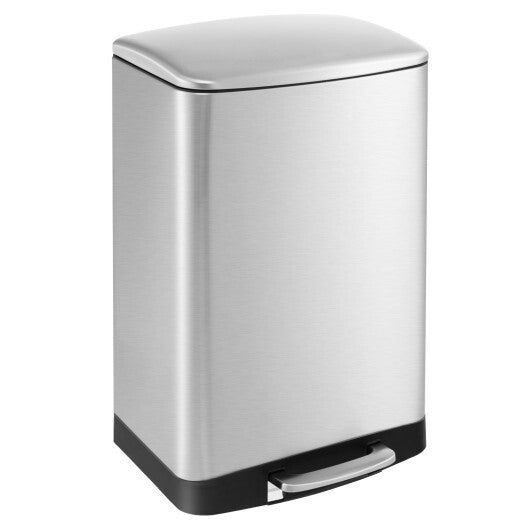 13.2 Gal Stainless Steel Trash Can with Lock Device-Sliver W2B