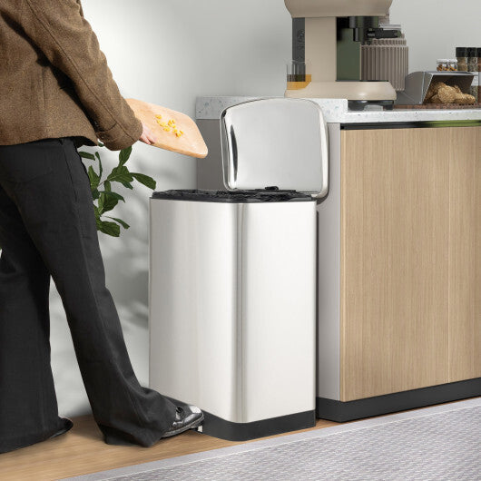 13.2 Gal Stainless Steel Trash Can with Lock Device-Sliver W2B