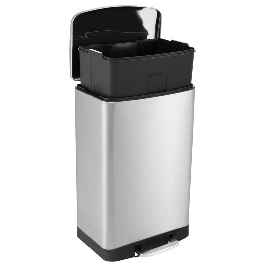 13.2 Gal Stainless Steel Trash Can with Lock Device-Sliver W2B