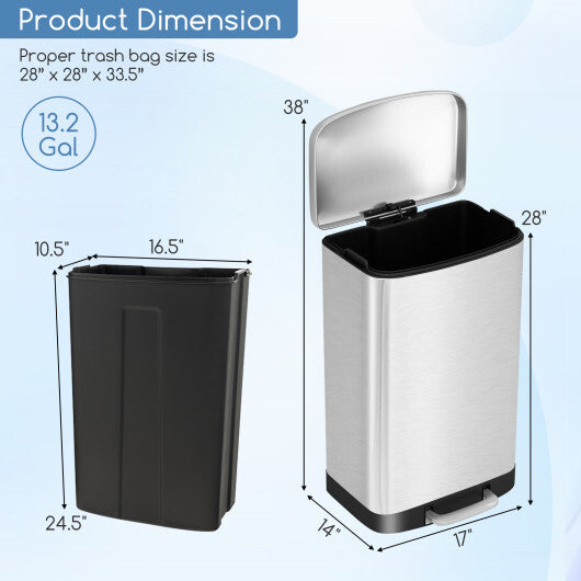 13.2 Gal Stainless Steel Trash Can with Lock Device-Sliver W2B